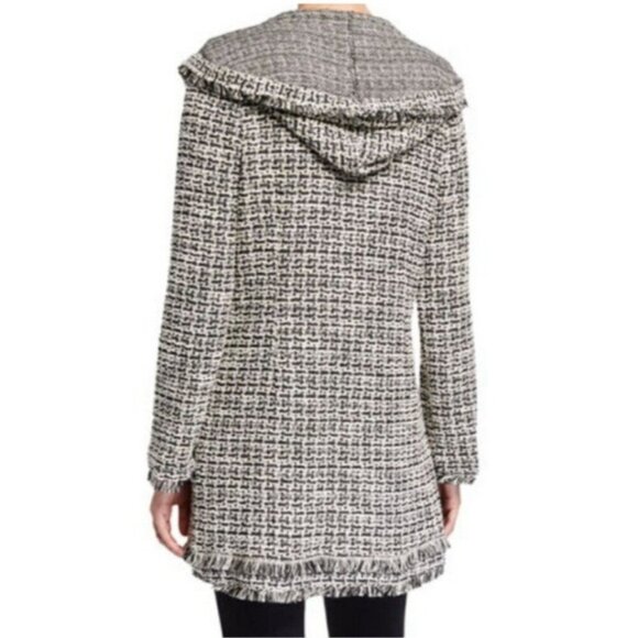 Laundry by Shelli Segal Hooded Boucle Jacket Size Small Fringed Hem Edges Cuff - Picture 8 of 12